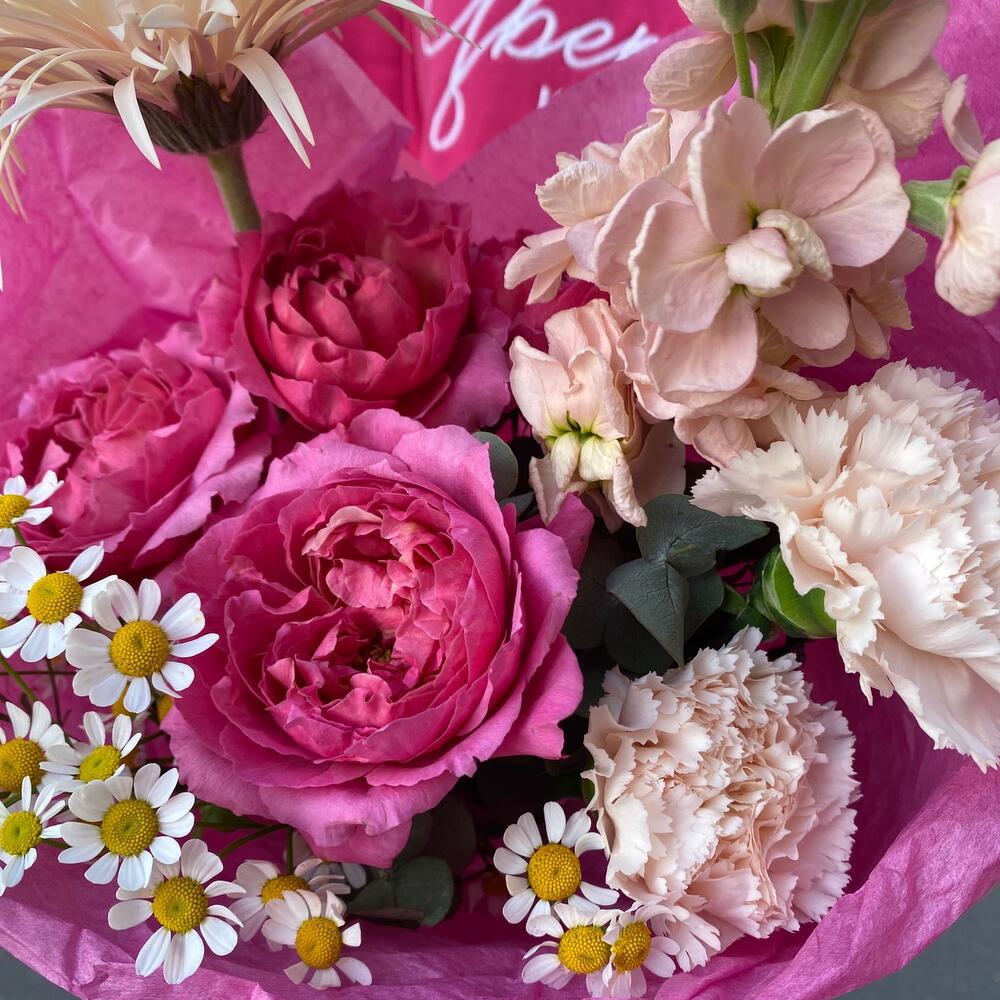 Букет с махровой герберой и пионовидной розой